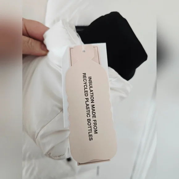 BCBG Generation Off White Black Long Puffer Parka Coat Jacket Size L - Picture 6 of 12